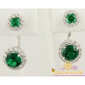 Серебряные серьги Нежинка с зеленым камнем. 2432/92р